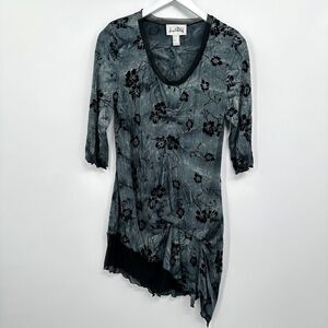 Joseph Ribkoff Tunic Dress Size 6 Small Stretch 3/4 Sleeves Asymmetric‎ Floral